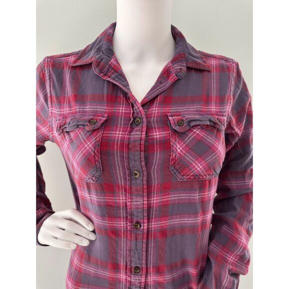 American Eagle Plaid Pink Purple White Flannel Button Down Shirt Y2k Style Top S - Picture 5 of 6
